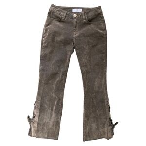 SHAFT JEANS Italy Lola hr Velvet Flock Pants Lace up Flare Hem in Oro Verde